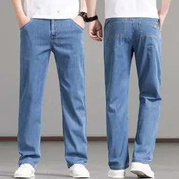 Стильные прямые летние мужские Джинсы, ретро Классические обычные брюки, Светло-голубые Мужские ковбойские брюки, Мешковатые Дизайнерские винтажные эстетичные
