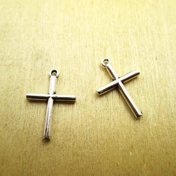 40 шт.-23x13 мм подвески в виде креста сбоку, Мини-подвеска в виде креста, сделай сам, ожерелье/браслеты, подвески, античный серебряный тон