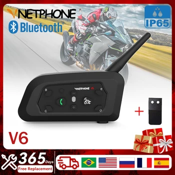 Vnetphone V6 Bluetooth 5,0, Мотоциклетный шлем, гарнитура внутренней связи с 1200 М BT, переговорное устройство для 6 гонщиков, FM Водонепроницаемый