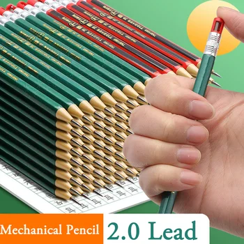 Пластиковый автоматический механический карандаш 2.0 Со сменной точилкой черного цвета для заправки Грифеля Шестигранный корпус для плавного письма