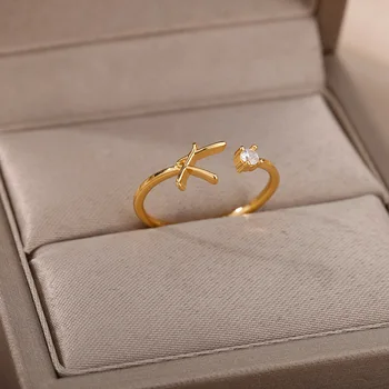Женское кольцо с английским алфавитом из нержавеющей стали, Простое ювелирное изделие в стиле ретро, Лучший подарок для пары друзей, Кольцо с золотым Цирконием