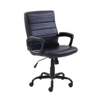 Офисное кресло менеджера из клееной кожи со средней спинкой, черный