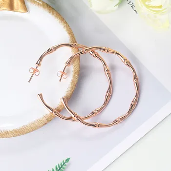 ZHOUYANG Серьги-кольца для женщин, простой эстетичный круг, Бамбуковый пирсинг, Серьги из Розового золота, Корейские ювелирные изделия оптом E249