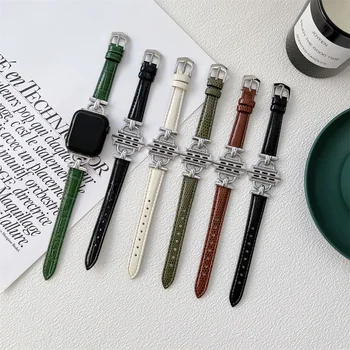Ремешок из натуральной кожи для Apple Watch series ultra-8-7-6-5-4-3- SE 49 мм 41 мм-45 мм-38-40-42- 44 мм Тонкий браслет, роскошный ремешок iwatch
