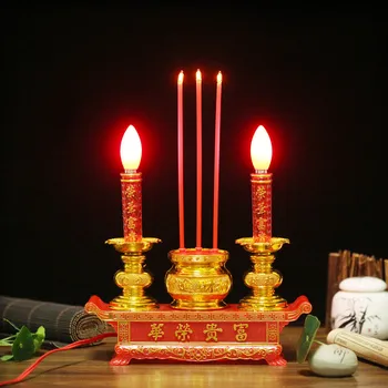 Электрическая свеча для поклонения, Электронная горелка, светодиодный подключаемый Электрический подсвечник для Бога богатства, Лампа Будды, Передний фонарь