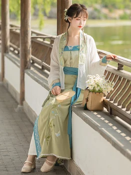 Лето 2022, Древний костюм Династии Сун, китайское традиционное платье для косплея, улучшенное зеленое Ханфу длиной до талии для женщин