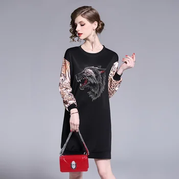 Марка spot - весенняя трансграничная торговля в Европе и США, женский комплект, модное платье с волчьей строчкой и принтом шнека