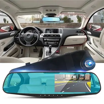 4,3-дюймовый Автомобильный видеорегистратор Зеркало заднего вида Видеорегистратор для вождения Двухобъективная приборная камера 1080P IPS Передняя и задняя камеры Dash Cam