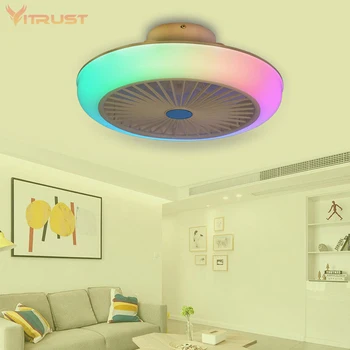 Креативный потолочный вентилятор с RGB подсветкой Модные музыкальные потолочные вентиляторы Лампы с дистанционным управлением и приложением