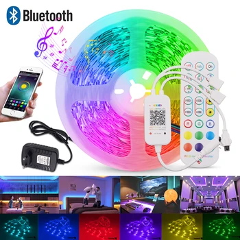 RGB светодиодная лента 12V Приложение Bluetooth Управление музыкой 5050 Гибкая светодиодная лампа Лента Лента Подсветка экрана телевизора Диодная лента