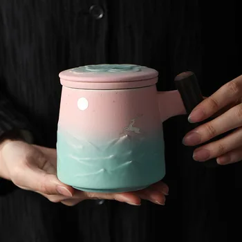 Набор чайных чашек, Керамические кружки с крышкой и фильтром, Роскошные Элегантные Японские чашки для чая и кофе, креативные идеи для рождественских подарков