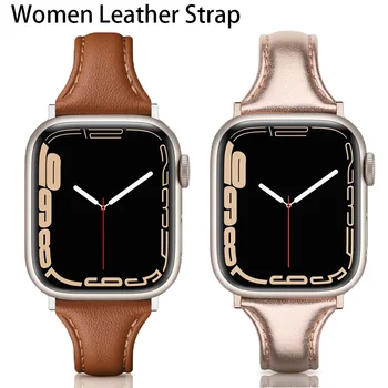 Тонкий кожаный ремешок для Apple Watch ultra band 49 мм 41/45 мм correa 38/42 мм 40 мм/44 мм браслет iWatch series SE 7 8 6 5 4 3