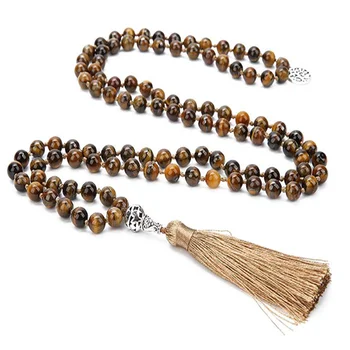 108 Натуральных камней, Джапа Мала, ожерелье с узлом из бисера, Медитация, Йога, Молитва, шарм, ювелирные изделия с подвеской 