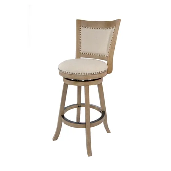 Boraam Melrose 29 дюймов. Барный стул с высокой спинкой, поворотный деревянный, с отделкой проволочной щеткой из коряг