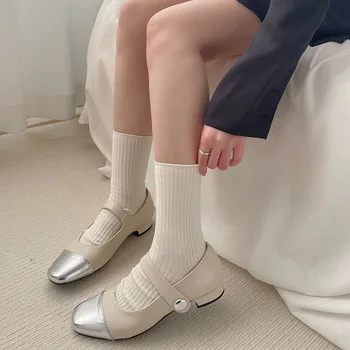 Весенние женские носки four seasons, японские однотонные носки средней длины с двойной иглой, ins Morandi, летние вертикальные носки