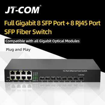 Оптоволоконный коммутатор JT-COM Full Gigabit 8 SFP Port + 8 RJ45 Port SFP Совместим со всеми гигабитными оптическими модулями Plug and Play