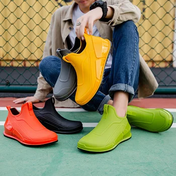 Мужские Нескользящие Непромокаемые ботинки с короткой Трубкой, Водонепроницаемая Обувь, Верхняя Одежда, Водные ботинки, Резиновая обувь, Обувь для Рыбалки, Непромокаемые Непромокаемые ботинки
