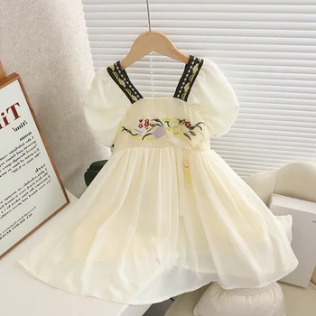 Hanfu/ Летнее Тонкое платье для девочек, Модная Детская одежда, Новое платье в стиле Тан для девочек, Свадебное платье, Детские платья для девочек 2, 3, 4 лет