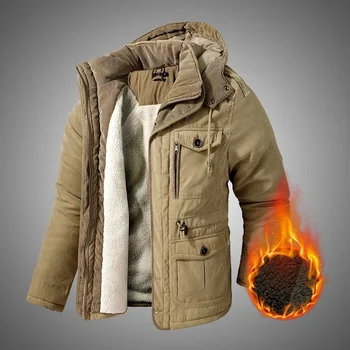 Мужская зимняя утепленная теплая куртка, Флисовые парки с капюшоном, Верхняя одежда, пальто, Свободная Повседневная Ветрозащитная парка, Мужское военное пальто