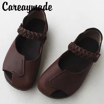 Careaymade-Международная торговля Винтажная кожаная женская обувь ручной работы с открытым носком, тканые сандалии с наклейками на мягкой подошве, тонкие туфли