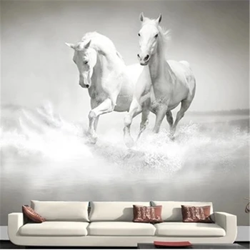 beibehang обои Лошадь Белая лошадь большая фреска континентальная задняя стена диван спальня ТВ фон 3d фреска papel de parede
