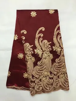 2018 Новейшее Нигерийское кружево George, Высококачественная Новая Шелковая Африканская Индийская ткань George, Красная + золотая ткань с блестками Для женщин, 5 ярдов