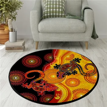 Коврик с изображением ящериц и Солнечного круга с 3D принтом, нескользящий коврик для столовой, гостиной, Мягкий ковер для спальни 06