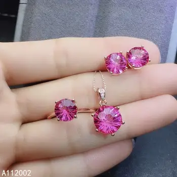 KJJEAXCMY fine jewelry натуральный розовый топаз из стерлингового серебра 925 пробы, женское ожерелье с подвеской, серьги, кольцо, набор, тест на поддержку, изысканный
