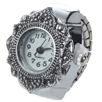 Тибетский серебряный Цветок Мужские Женские часы с кольцом на палец 0,87 
