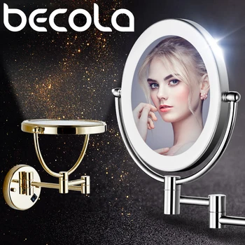 Хромированное / золотистое Зеркало для макияжа в ванной с подсветкой, светодиодными лампочками и увеличительными настенными косметическими поворотными складными зеркалами из латуни