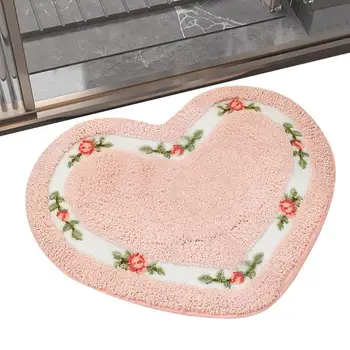 Коврик в форме сердца, Розовый коврик для ванной с противоскользящим дном, можно стирать в машине, Пушистый коврик для входной двери, Душевые коврики для ванной