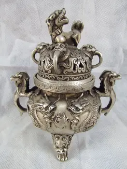 Старинная китайская Династия Серебряных Драконов, Скульптурная Курильница для Благовоний