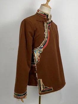 Осенне-Зимняя Мужская Тибетская куртка, Китайская традиционная одежда, Пальто в Тибетском стиле в Восточном стиле, топы в этническом стиле, мужские