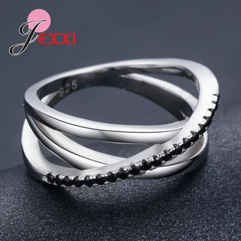 Оригинальное кольцо на палец из стерлингового серебра 925 пробы с черным кристаллом CZ для женщин, новые модные ювелирные изделия для помолвки и свадьбы