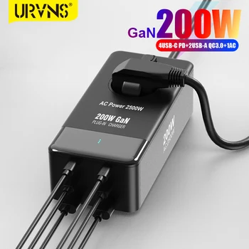 URVNS Станция быстрой зарядки мощностью 200 Вт, зарядное устройство GaN USB C с 1 розеткой, 4 портами USB-C PD мощностью 100 Вт, 2 портами USB-A для ноутбуков и телефонов