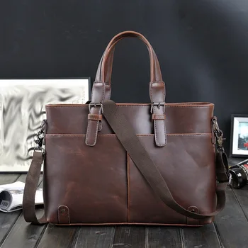 Деловой Кожаный портфель для ноутбука Через плечо, Большая мужская сумка, Офисная Роскошная компьютерная Брендовая Повседневная Винтажная мужская сумка, сумка