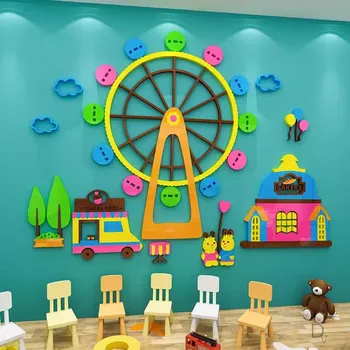 Украшение стен детского сада, Колесо обозрения, детская комната, 3D наклейка на стену, фон классной комнаты, Акриловая мультяшная наклейка