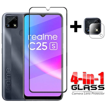 Стекло 4-в-1 на Realme C25s С полным покрытием из закаленного стекла Для Oppo Realme C25 s HD Защитная пленка для экрана телефона Realme C25s Camera Glass