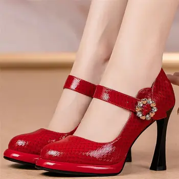 Свадебные туфли с бриллиантами, женские туфли из натуральной кожи на высоком каблуке-шпильке, Роскошные туфли-лодочки с ремешком на щиколотке, Модная обувь Mary Janes