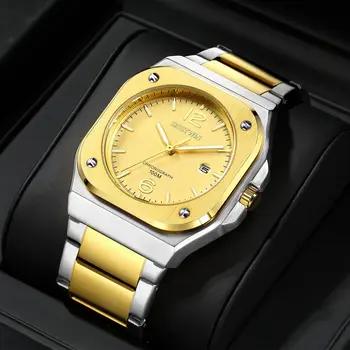 Новые кварцевые часы Relogio Masculino Для мужчин, роскошные брендовые модные спортивные часы, стальной ремешок, сапфировый