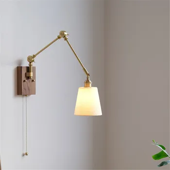 Поворотный Латунный керамический настенный светильник в Японском стиле с выключателем, Длинные Бра с поворотным рычагом, Прикроватный светильник для спальни, светильник для домашнего декора