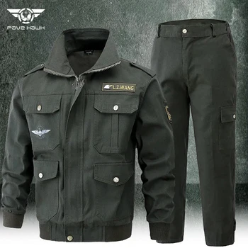 Весенне-осенний хлопковый костюм, мужская тактическая куртка и брюки-карго, уличный износостойкий Военный комплект с несколькими карманами, новинка
