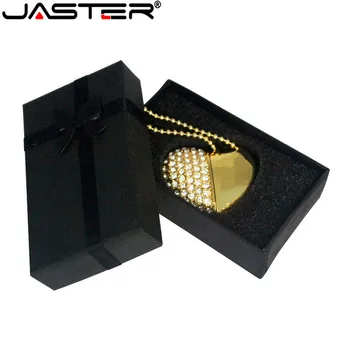 JASTER USBфлэш-накопители Металлическое Хрустальное сердце с подарочной коробкой Ручка-накопитель Бесплатная цепочка для ключей Memory stick 32 ГБ 64 ГБ Бизнес-подарочный U-диск