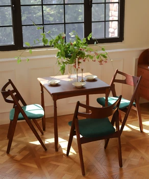 Французский зеленый обеденный стул из массива дерева для домашней гостиной, столовой, ретро-кресло