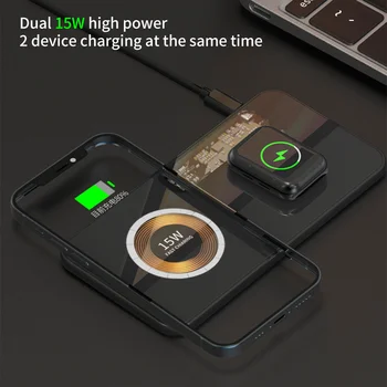 Магнитная подставка для беспроводного зарядного устройства 2 в 1 15 Вт Быстрая беспроводная зарядная станция для Samsung Xiaomi Mi Huawei для Apple Watch
