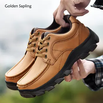 Мужская повседневная обувь из натуральной кожи Golden Sapling Рабочая Защитная обувь Обувь на платформе Уличные Треккинговые Лоферы Chaussure Hommes