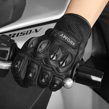 Новое поступление, байкерские перчатки с полным пальцем, мотоциклетные перчатки из натуральной кожи с сенсорным экраном, Защитные мотоциклетные гоночные перчатки