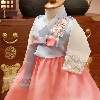 Детская одежда Ханбок для девочек с традиционной вышивкой Корея 65-130 см, детская сцена