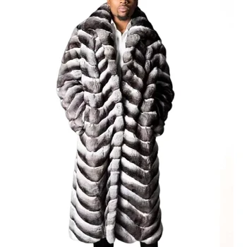 Меховая куртка, мужская шуба, зимнее длинное теплое пальто из меха кролика Рекс, пальто цвета шиншиллы, индивидуальный размер