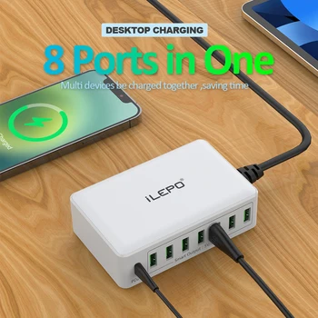 iLEPO 60 Вт 8 Портов Мульти USB Type C Зарядное Устройство Quick Charge 3.0 PD Быстрая Зарядка Для iPhone 13 12 Pro Max 11 Mini 8 Plus